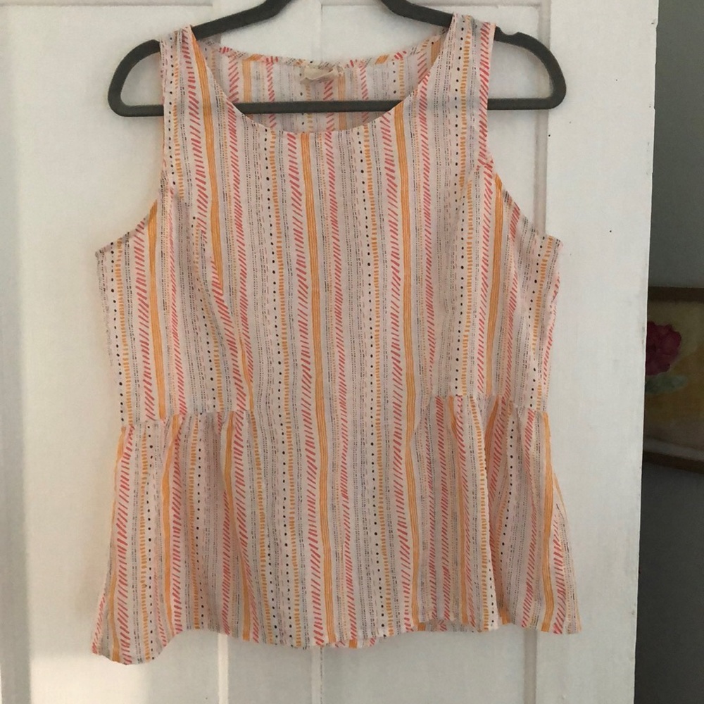 Mata traders Vera peplum top in multi colored pattern, size medium